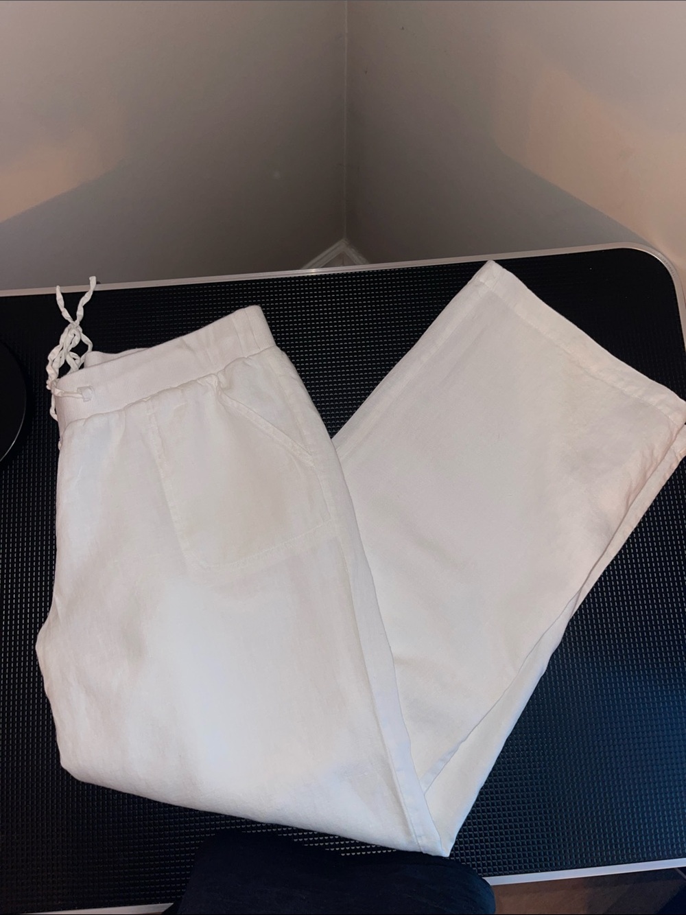 Women’s Casual White Drawstring Linen Pants- Lined- Size 12